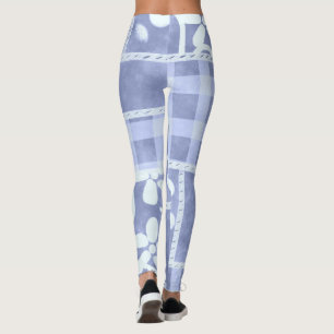 Crazy Quilt Blauwe Gingham Bloemmotief Leggings