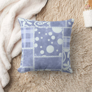 Crazy Quilt Blauwe Gingham Bloemstuk Persoonlijk Kussen