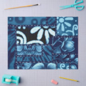 Crazy Quilt Blue Floral Pattern Decoupage Tissuepapier (Craft)