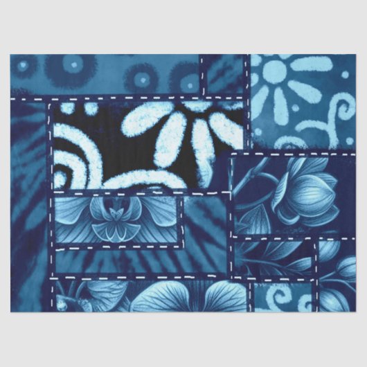 Crazy Quilt Blue Floral Pattern Decoupage Tissuepapier (Voorkant)
