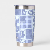 Crazy Quilt Blue Gingham Floral Personalized  Geïsoleerde Drinkbeker (Rechts)
