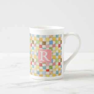 CRAZY QUILT Bone China Mok + Tekst / Roze