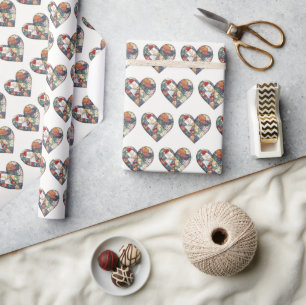 Crazy Quilt Hart Ontwerp Op Wit Cadeaupapier