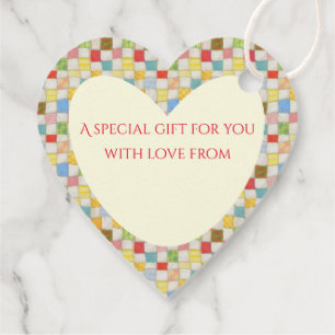 CRAZY QUILT Hart Vormige Gift Tags / Crème Bedankjes Labels