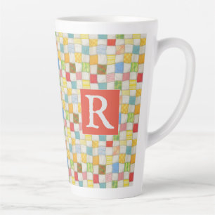 CRAZY QUILT Hoge Latte Mok + Tekst / Rood