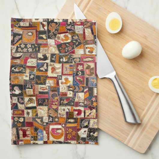 Crazy Quilt met Dieren Theedoek (Quarter Fold)