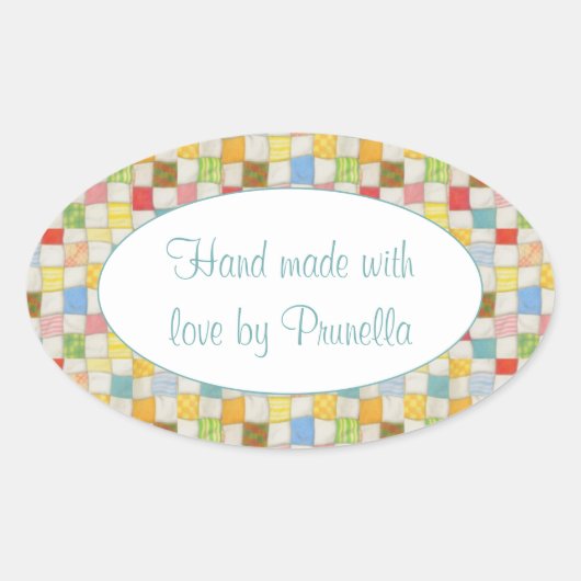 CRAZY QUILT Ovaal "Handgemaakt" Stickers (Voorkant)