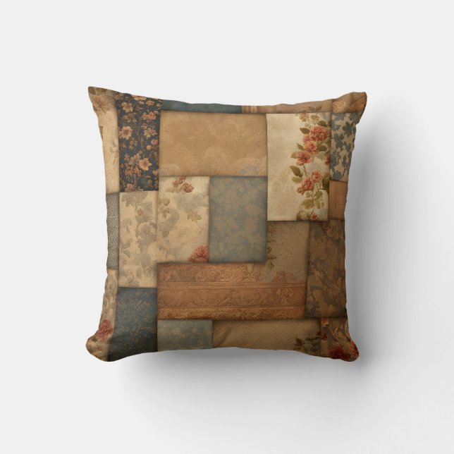  Crazy Quilt Patchwork in Bruin Kussen (Voorkant)