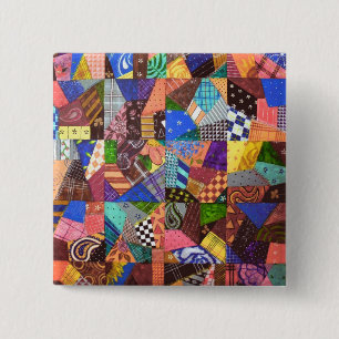 Crazy Quilt Patchwork Quilt Abstract Art Geometric Vierkante Button 5,1 Cm