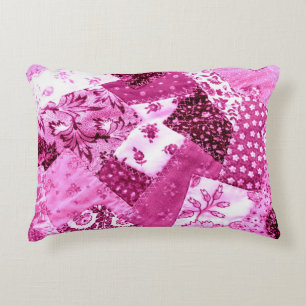Crazy Quilt Patroon Roze Witte Bloemen Patchwork Accent Kussen