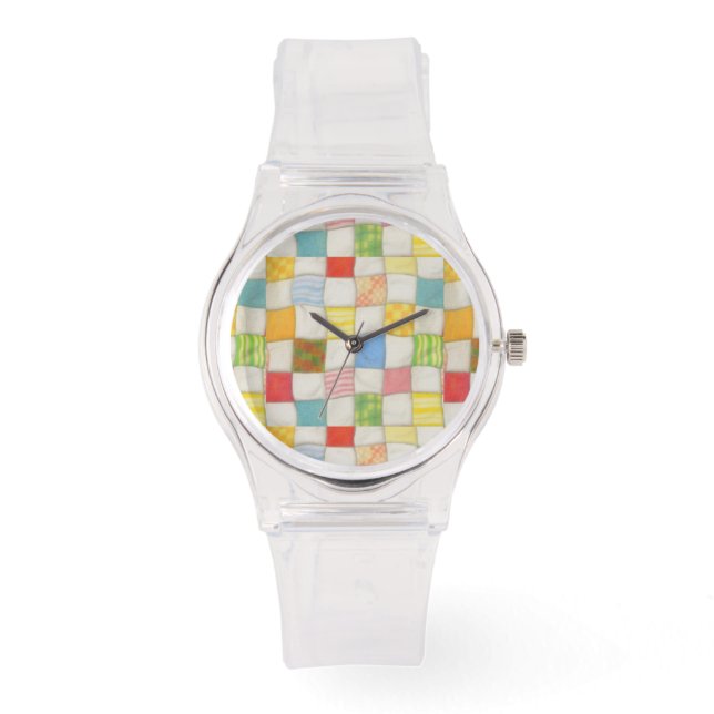 CRAZY QUILT siliconen riem wit horloge (Voorkant)