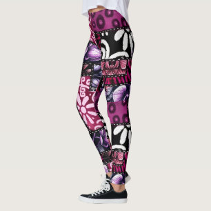 Crazy Quilt Zwarte Kersen Bloemmotief  Leggings