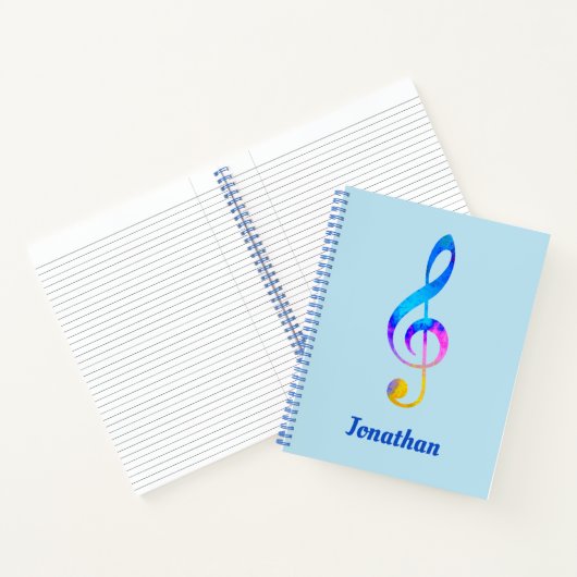Crazy Rainbow Swirl Treble Clef en Name Notitieboek (Binnen)