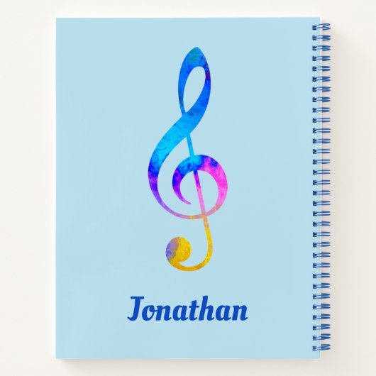 Crazy Rainbow Swirl Treble Clef en Name Notitieboek (Achterkant)