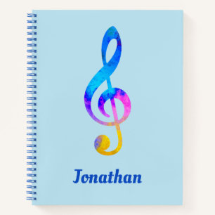 Crazy Rainbow Swirl Treble Clef en Name Notitieboek