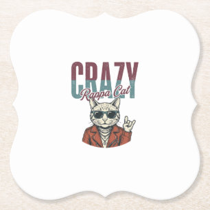Crazy Rappa Cat Vintage Gravure T-Shirt Ontwerp_1 Kartonnen Onderzetters
