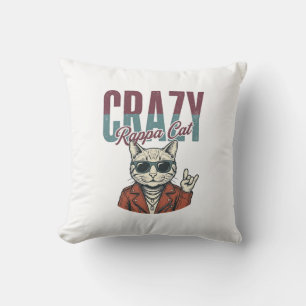 Crazy Rappa Cat Vintage Gravure T-Shirt Ontwerp_1 Kussen