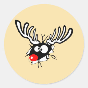 Crazy Red Nosed Reindester Ronde Sticker