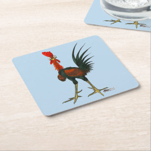 Crazy Rooster Vierkante Kartonnen Onderzetter