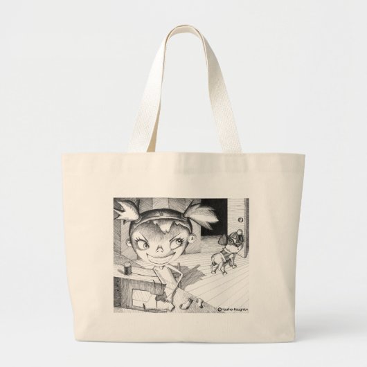 Crazy Sewing Girl Grote Tote Bag (Voorkant)