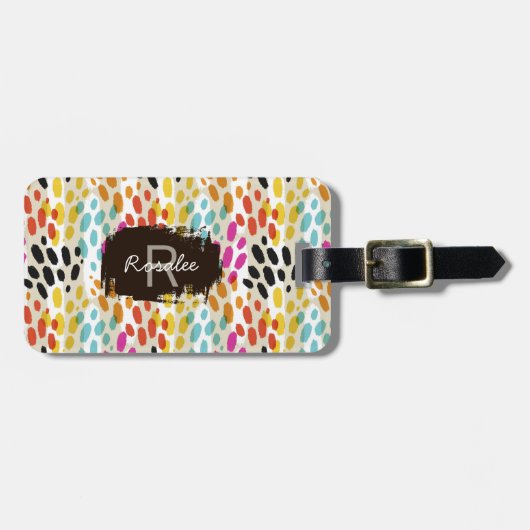 Crazy Spots Pattern met aangepaste monogram & naam Bagagelabel (Voorkant horizontaal)