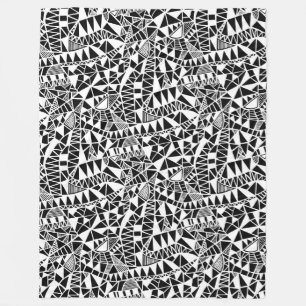 Crazy Structure Pattern 060423 - White on Black Fleece Deken