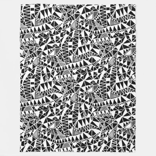 Crazy Structure Pattern 060423 - White on Black Fleece Deken (Voorkant)
