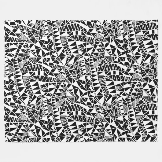 Crazy Structure Pattern 060423 - White on Black Fleece Deken (Voorkant (Horizontaal))