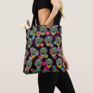 Crazy Sugar Skull en Flowers Black Draagtas