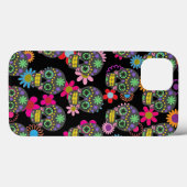 Crazy Sugar Skull en Flowers op Black Pattern Case-Mate iPhone Case (Achterkant (horizontaal))