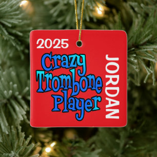 Crazy Trombone Speler Aangepast Keramisch Ornament