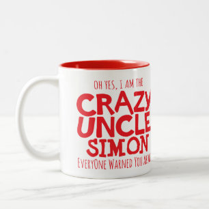 Crazy Uncle waarschuwing aangepaste naam rode mok