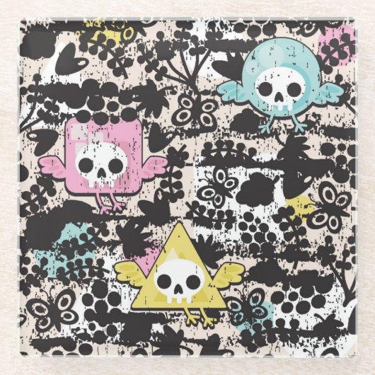 Crazy vogelpatroon glazen onderzetter (Voorkant)