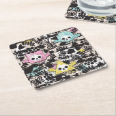 Crazy vogelpatroon vierkante kartonnen onderzetter (Schuin)