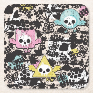 Crazy vogelpatroon vierkante kartonnen onderzetter