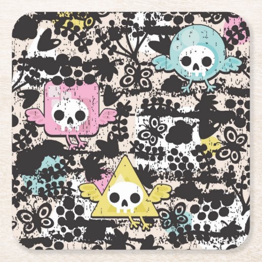 Crazy vogelpatroon vierkante kartonnen onderzetter (Voorkant)