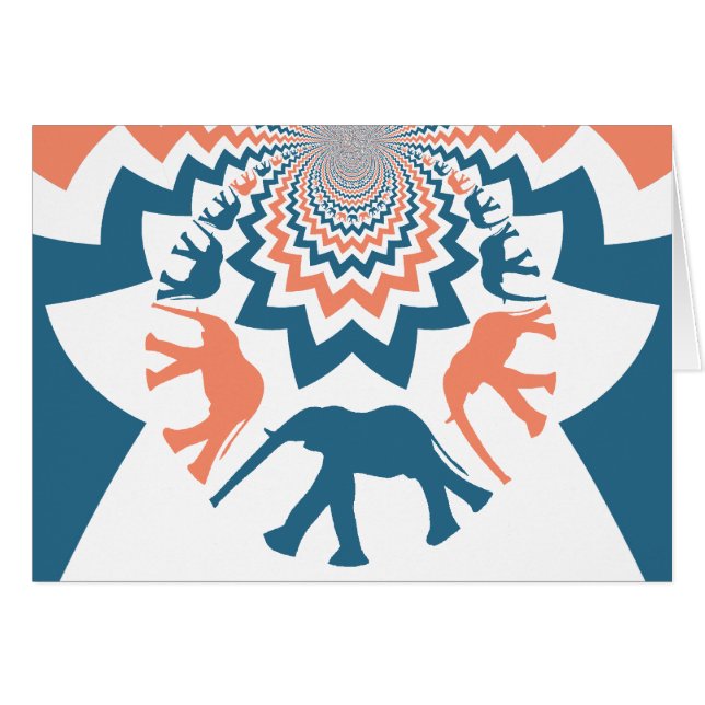 Crazy Walking Elephants Coral Blue Chevron Pattern (Voorkant Horizontaal)