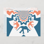 Crazy Walking Elephants Coral Blue Chevron Pattern Briefkaart (Voorkant / Achterkant)
