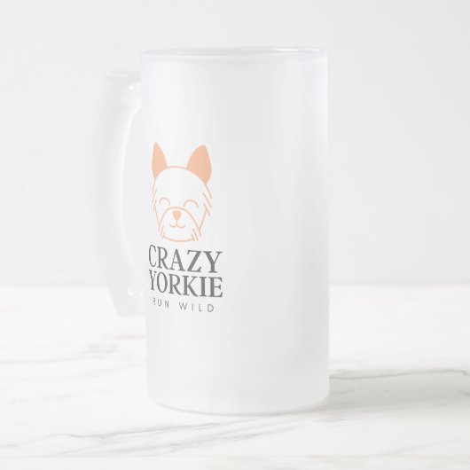 Crazy Yorkie Custom Frosted Beer Mok (Voorkant links)