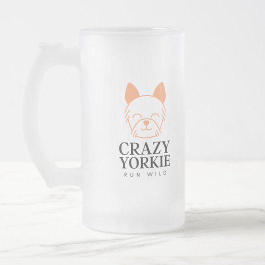 Crazy Yorkie Custom Frosted Beer Mok (Links)
