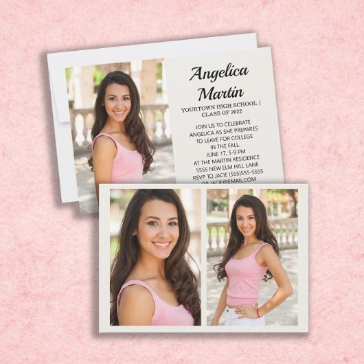 Cream 2 faces 3 Photo Graduation Party Invitation