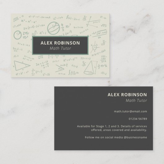 Cream Algebra Wiskunde Tutor visitekaartje (Voorkant / Achterkant)