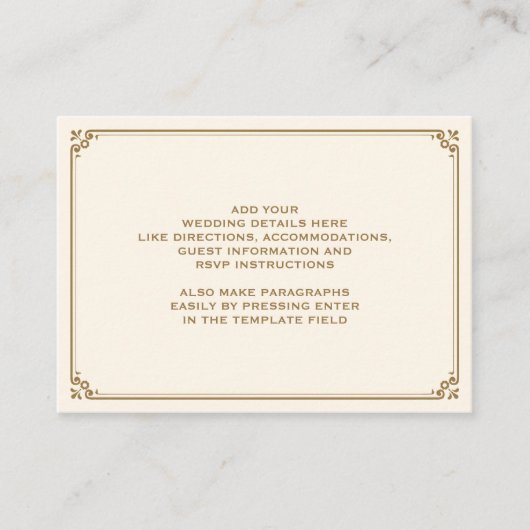 Cream and Gold Border Wedding Informatiekaartje (Voorkant)