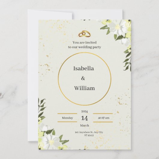 Cream and Green Wedding Invitation Kaart (Voorkant)