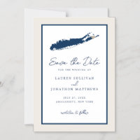 Cream and Navy Long Island NY Map Save the Date