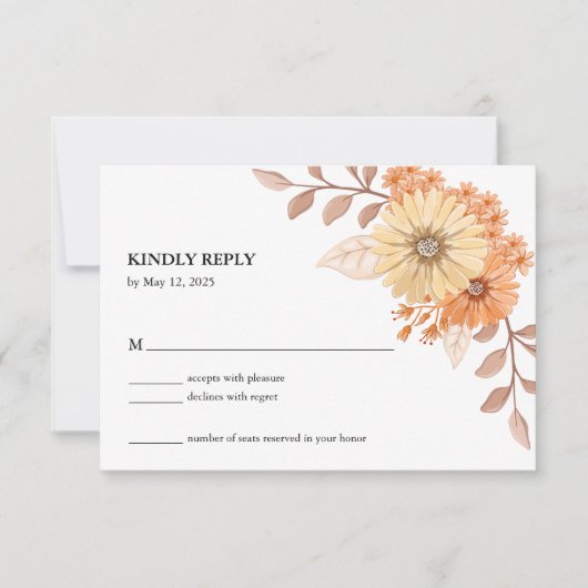 Cream Apricot Floral Wedding RSVP Card (Voorkant)