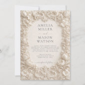 Cream Baroque Floral Ornate Wedding Invitation (Devant)