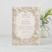 Cream Baroque Floral Ornate Wedding Invitation (Debout devant)