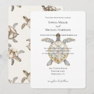 Cream Beach Sea Turtles Bruiloft Kaart