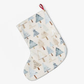 Cream Beige Blue Christmas Trees Grote Kerstsok (Achterkant (Hangend))
